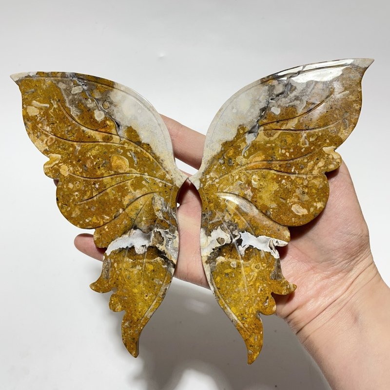 2 Pairs Butterfly Wing Carving With Stand Labradorite Crazy Agate - Wholesale Crystals