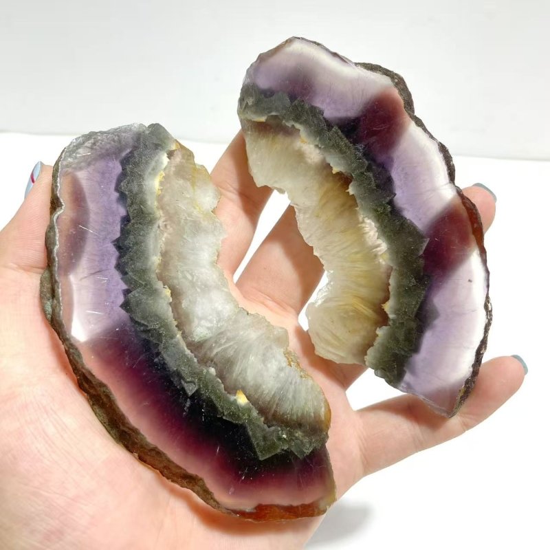 2 Pairs Fluorite Mixed Pyrite Angel Wing Carving With Stand - Wholesale Crystals