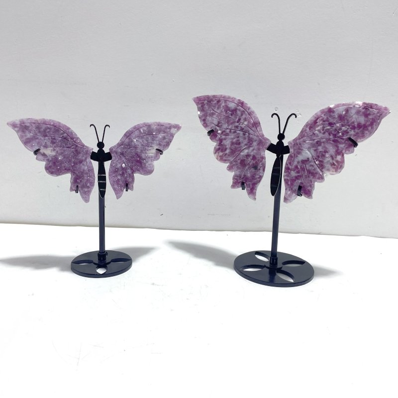 2 Pairs Lepidolite Butterfly Wing Carving With Stand - Wholesale Crystals