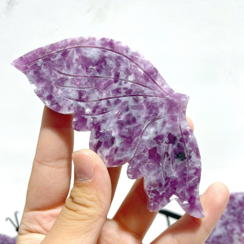 2 Pairs Lepidolite Butterfly Wing Carving With Stand - Wholesale Crystals