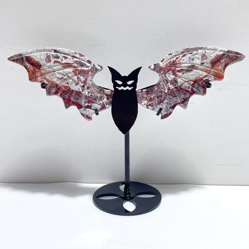 2 Pairs Morocco Agate Owl Wing Carving With Stand - Wholesale Crystals