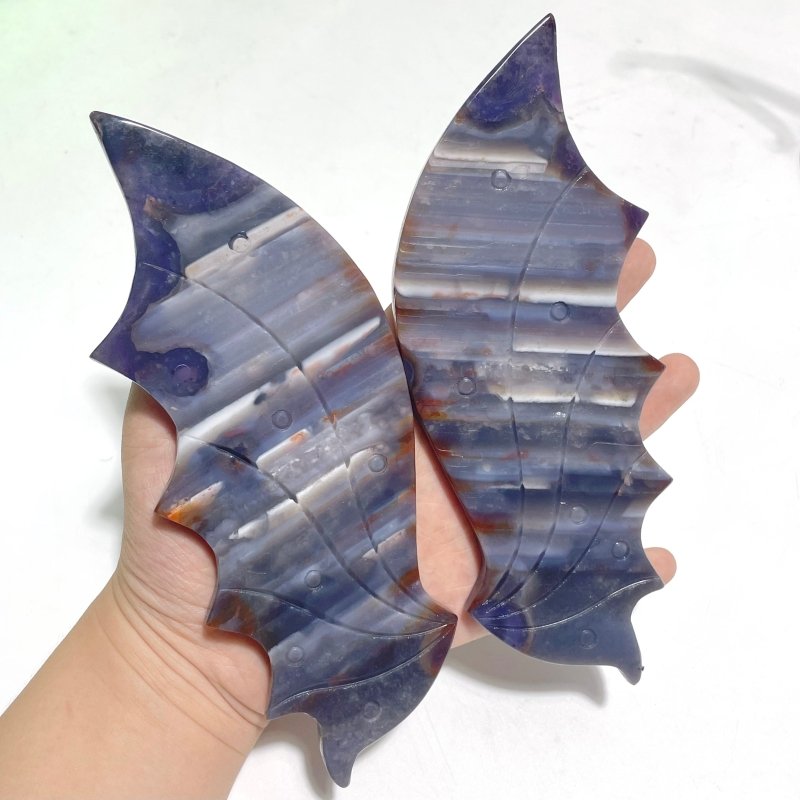 2 Pairs Stripe Agate Flying Dragon Wing With Stand - Wholesale Crystals