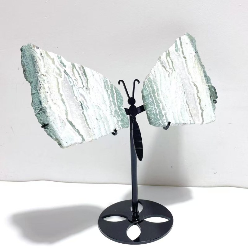 2 Pairs Stripe Moss Agate Slab Butterfly Wing With Stand - Wholesale Crystals