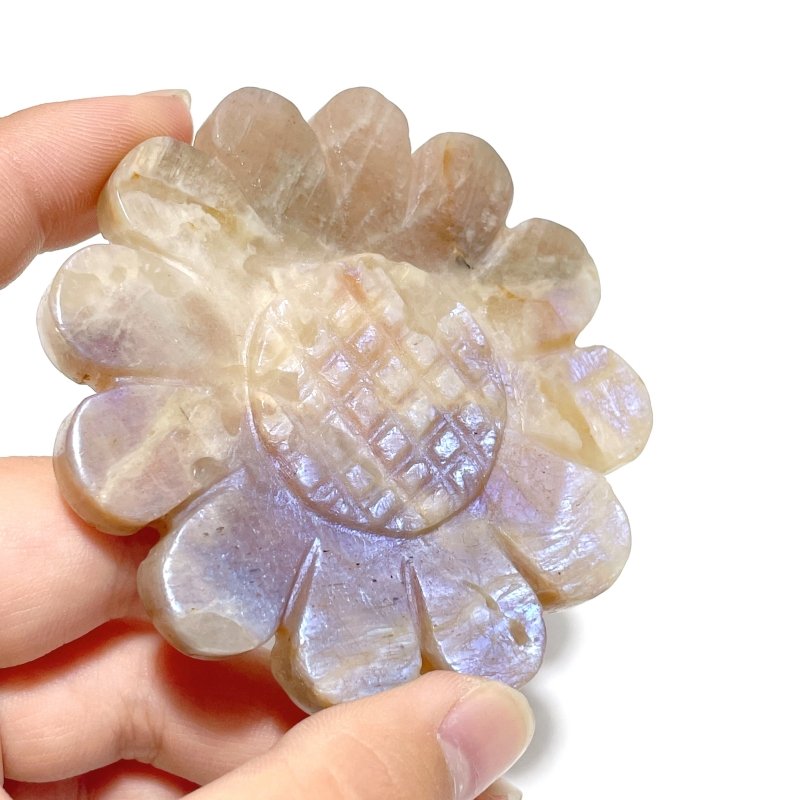 2 Pairs Sunstone Mixed Moonstone Sunflower Carving With Stand - Wholesale Crystals