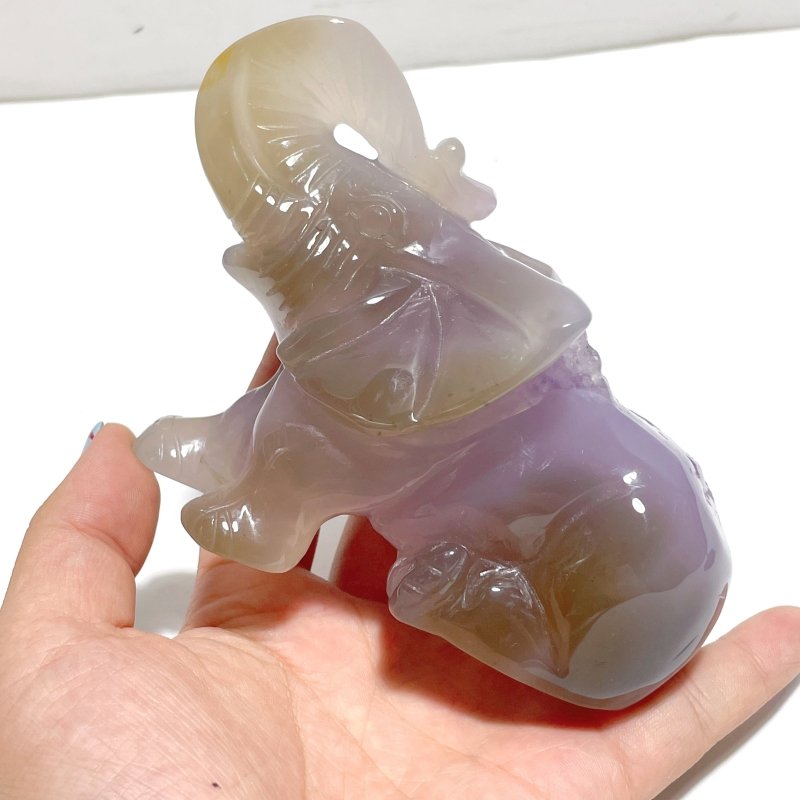 2 Pieces Amethyst Mixed Geode Druzy Agate Elephant Animal Carving A21 - Wholesale Crystals