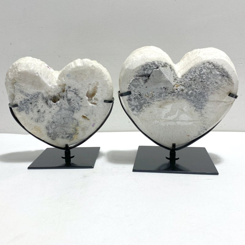 2 Pieces Aura Quartz Cluster Heart With Stand 10 - Wholesale Crystals