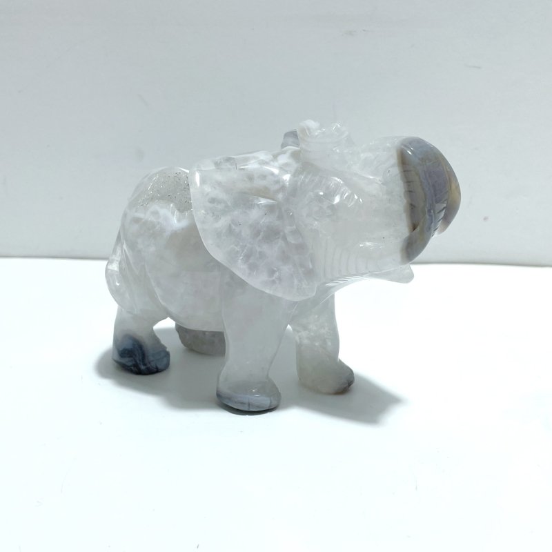 2 Pieces Beautiful Geode Agate Druzy Elephant Carving - Wholesale Crystals