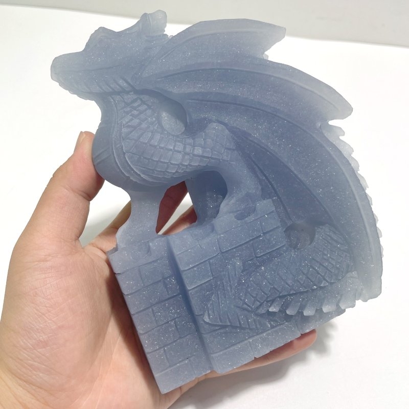 2 Pieces Blue Angelite Flying Dragon Castle Carving - Wholesale Crystals