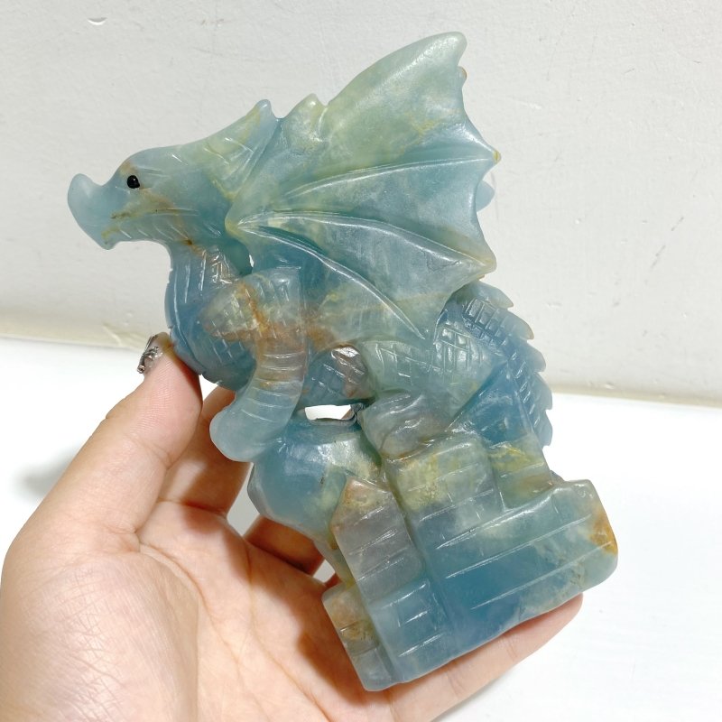 2 Pieces Blue Onyx Flying Dragon Castle Carving -Wholesale Crystals