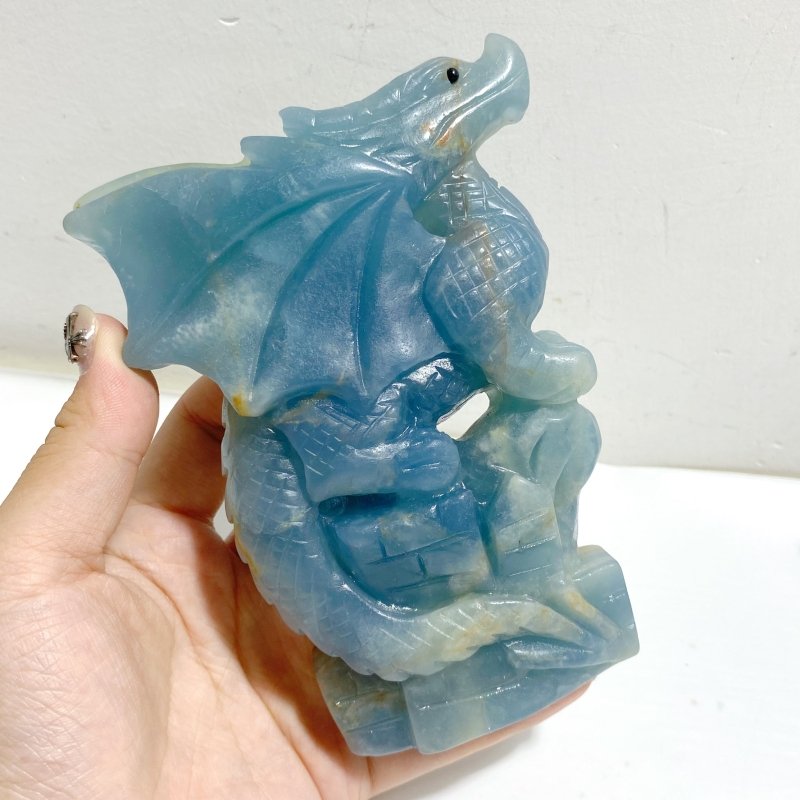 2 Pieces Blue Onyx Flying Dragon Castle Carving -Wholesale Crystals