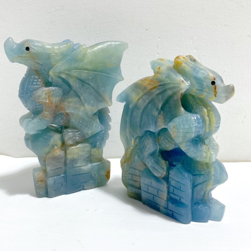 2 Pieces Blue Onyx Flying Dragon Castle Carving -Wholesale Crystals