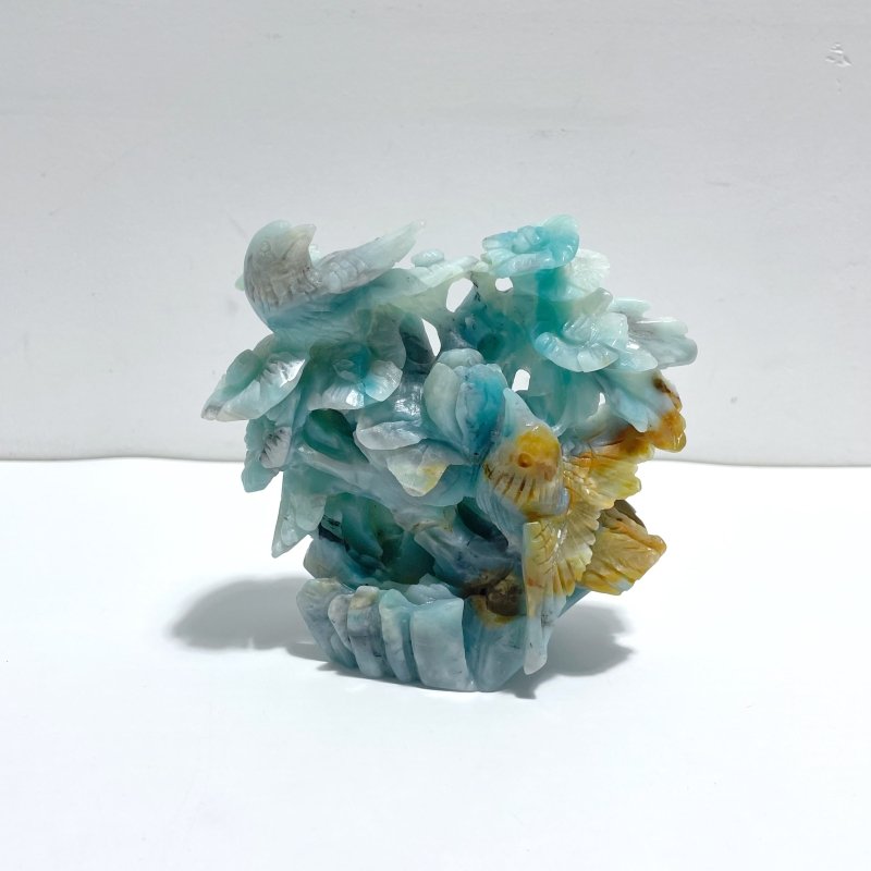 2 Pieces Caribbean Calcite Mixed Pyrite Birds&Flower Carving - Wholesale Crystals