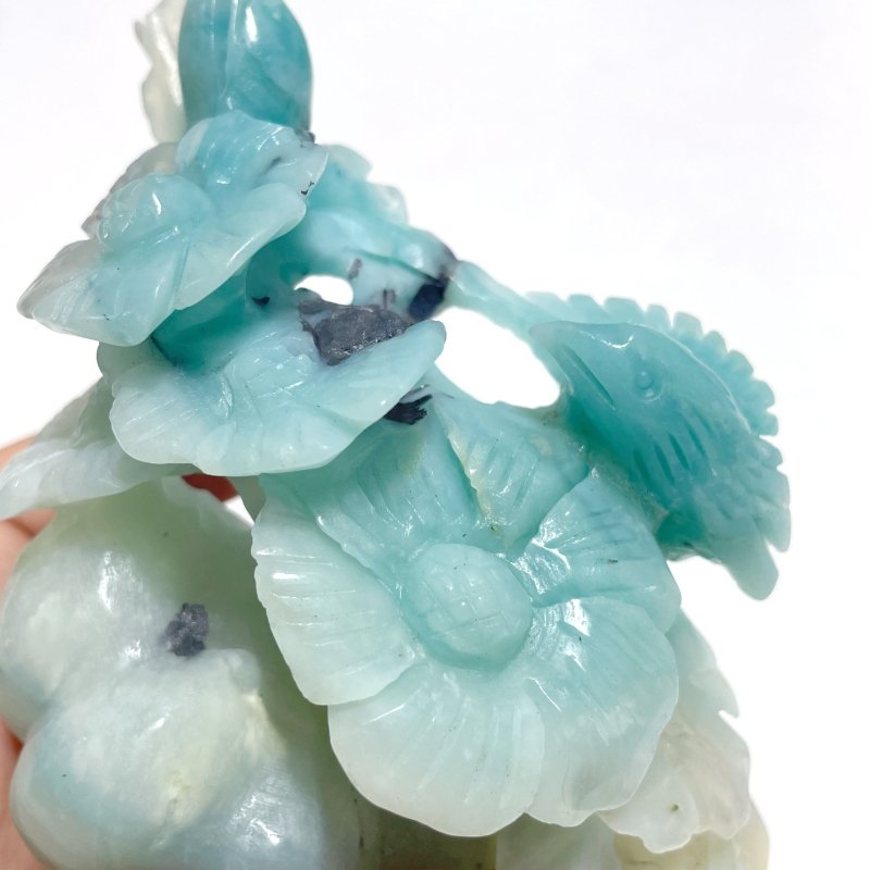 2 Pieces Caribbean Calcite Mixed Pyrite Birds&Flower Carving - Wholesale Crystals