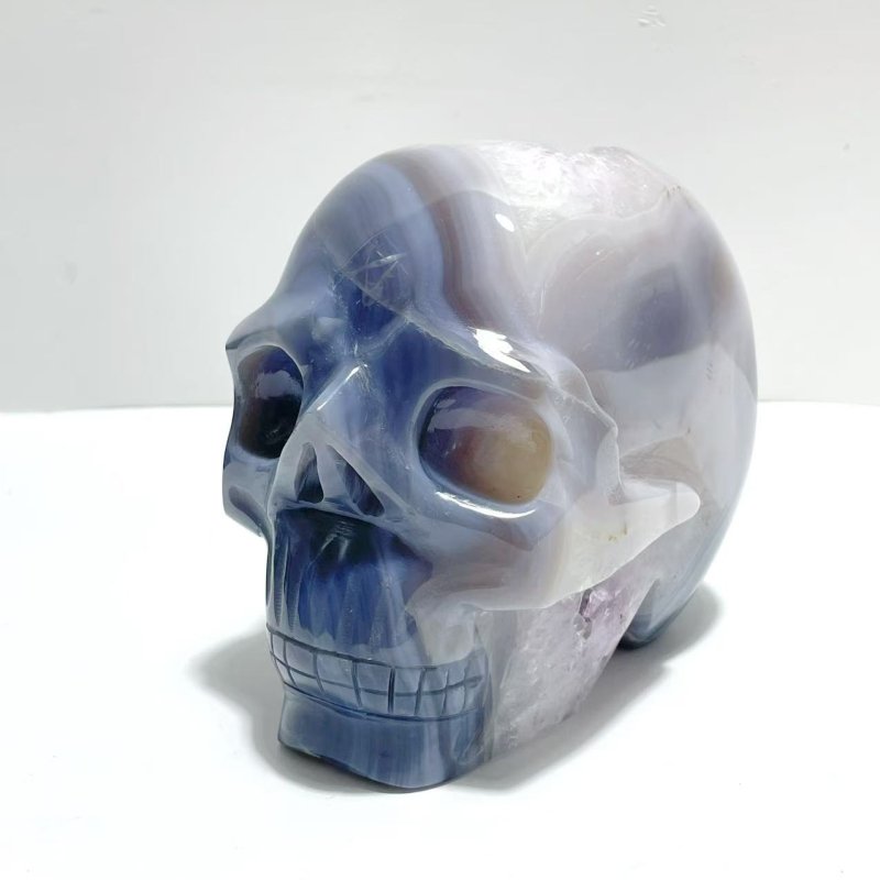 2 Pieces Druzy Geode Amethyst Mixed Agate Large Skull Carving - Wholesale Crystals