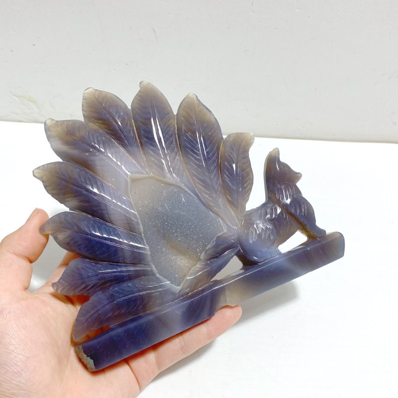 2 Pieces Geode Druzy Agate Nine - tailed Fox Carving 7 - Wholesale Crystals