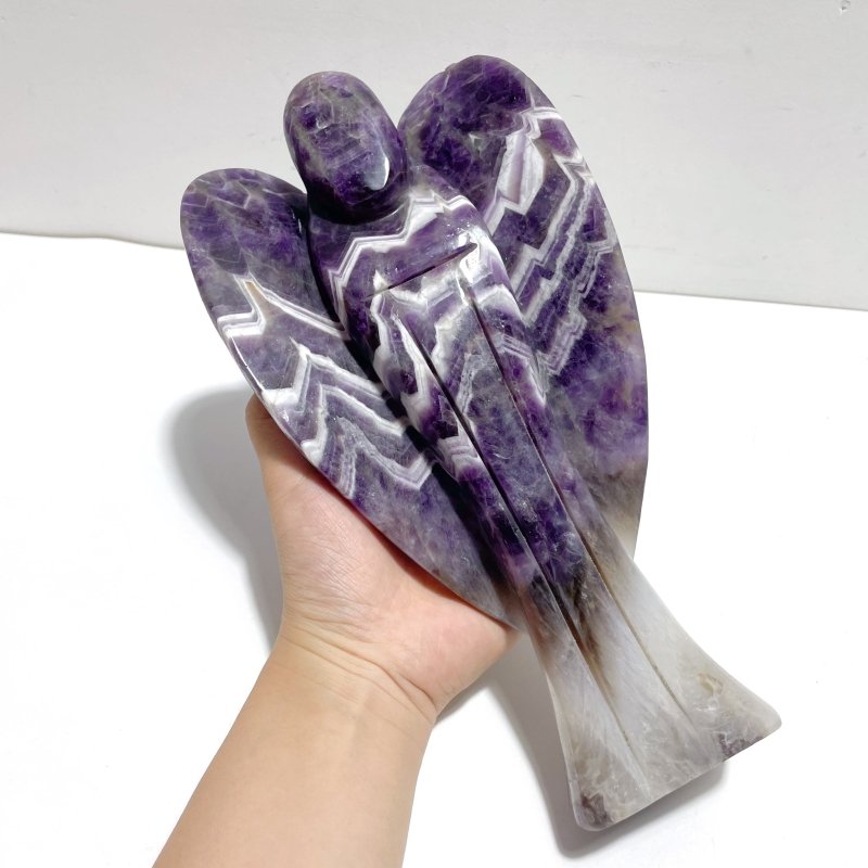 2 Pieces Large Chevron Amethyst Angel Carving - Wholesale Crystals