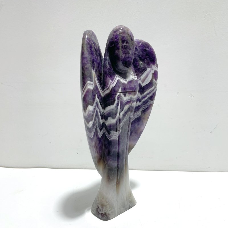 2 Pieces Large Chevron Amethyst Angel Carving - Wholesale Crystals