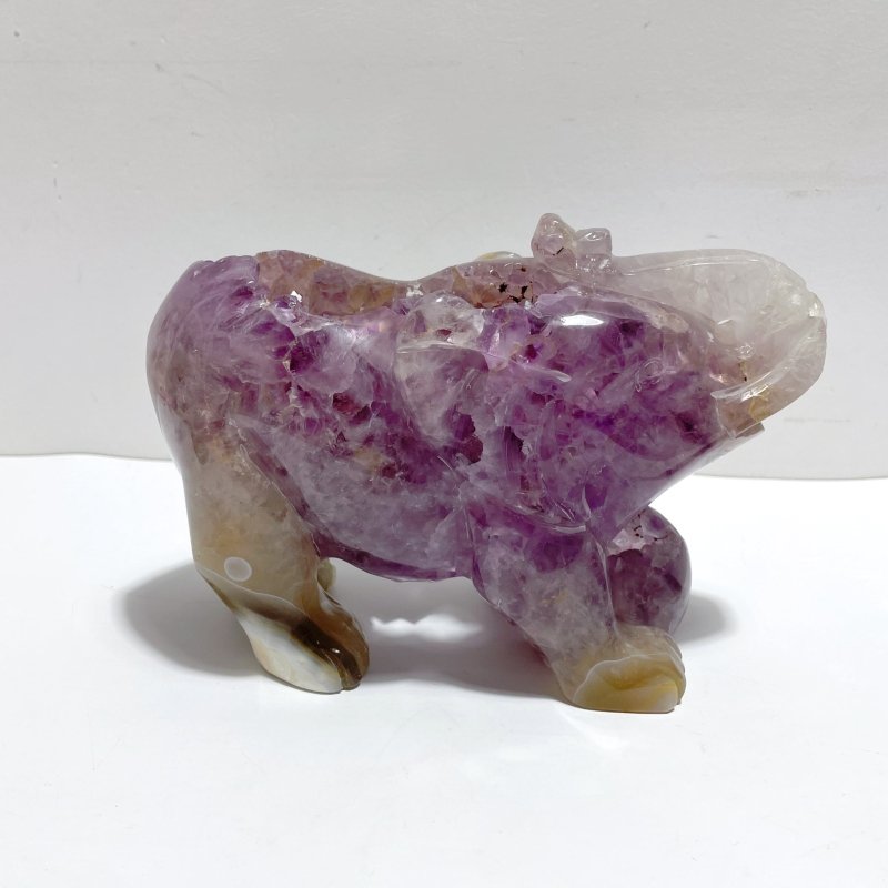 2 Pieces Large Geode Druzy Amethyst Mixed Agate Elephant Carving - Wholesale Crystals