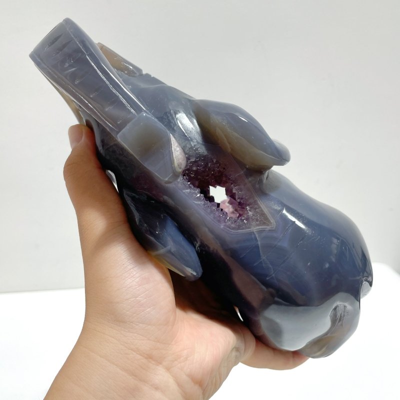2 Pieces Large Geode Druzy Amethyst Mixed Agate Elephant Carving - Wholesale Crystals