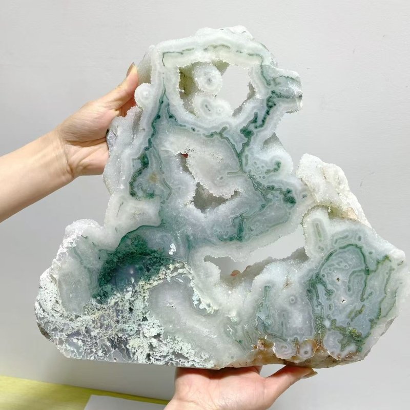 2 Pieces Large Geode Druzy Moss Agate Tower Home Decor - Wholesale Crystals