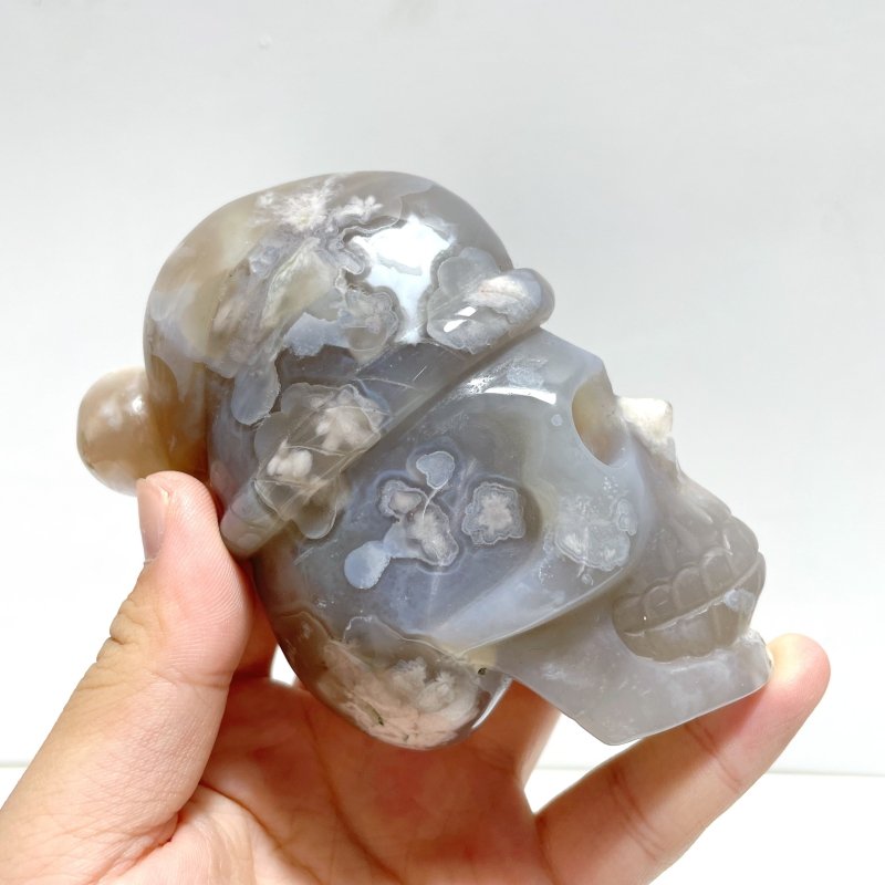 2 Pieces Sakura Flower Agate Christmas Hat Skull Carving - Wholesale Crystals