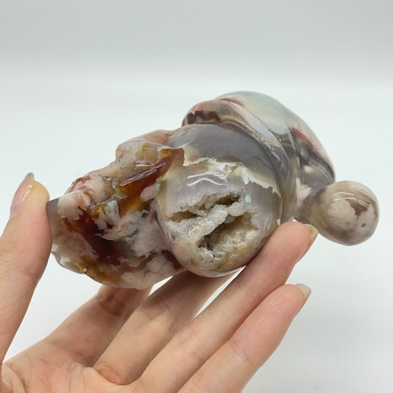 2 Pieces Sakura Flower Geode Druzy Agate Christmas Hat Skull Carving -Wholesale Crystals