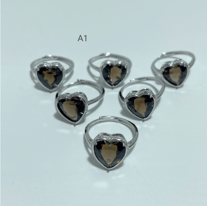 2 Types Cut Faceted Smoky Quartz Rings Heart Shape Wholesale - Wholesale Crystals