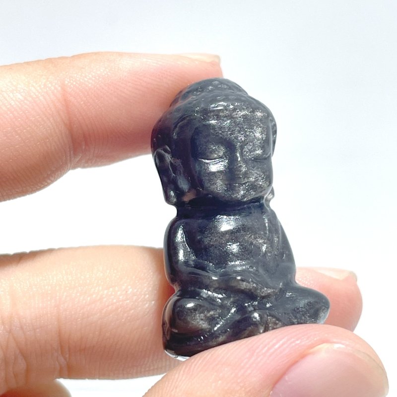 2 Types Small Buddha Carving Wholesale Labradorite Silver Sheen Obsidian - Wholesale Crystals