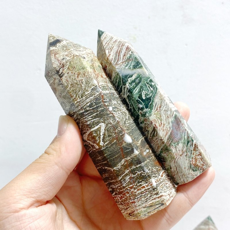 21 Pieces Green Stripe Jasper Point 2 - Wholesale Crystals
