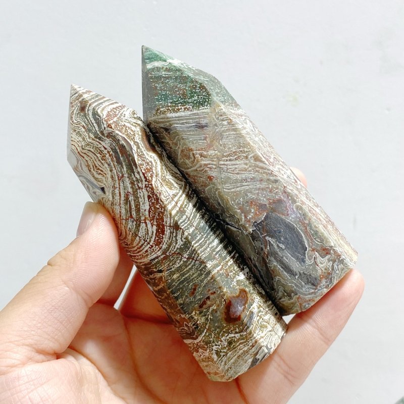 21 Pieces Green Stripe Jasper Point 2 - Wholesale Crystals