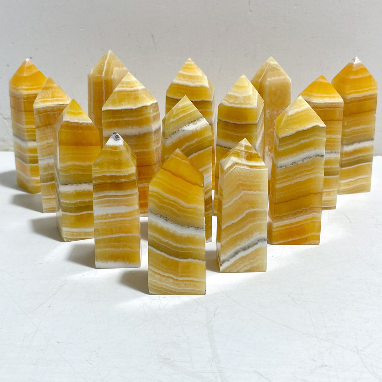 White & Yellow Calcite Four-Sided Tower Point Wholesale