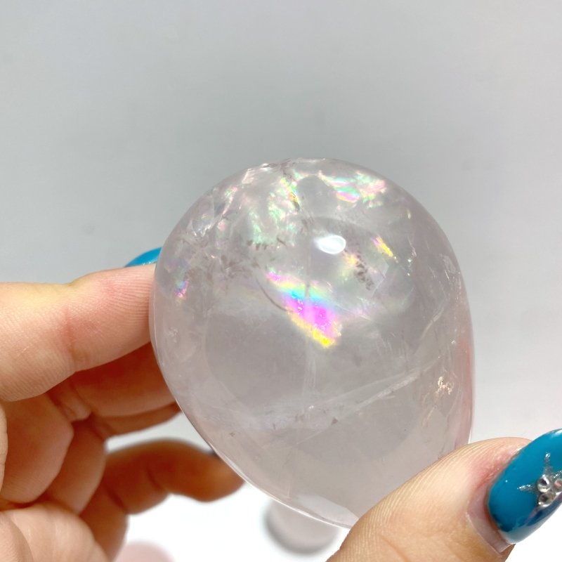24 Pieces Six Star Line Rose Quartz Eggs With Rainbow - Wholesale Crystals