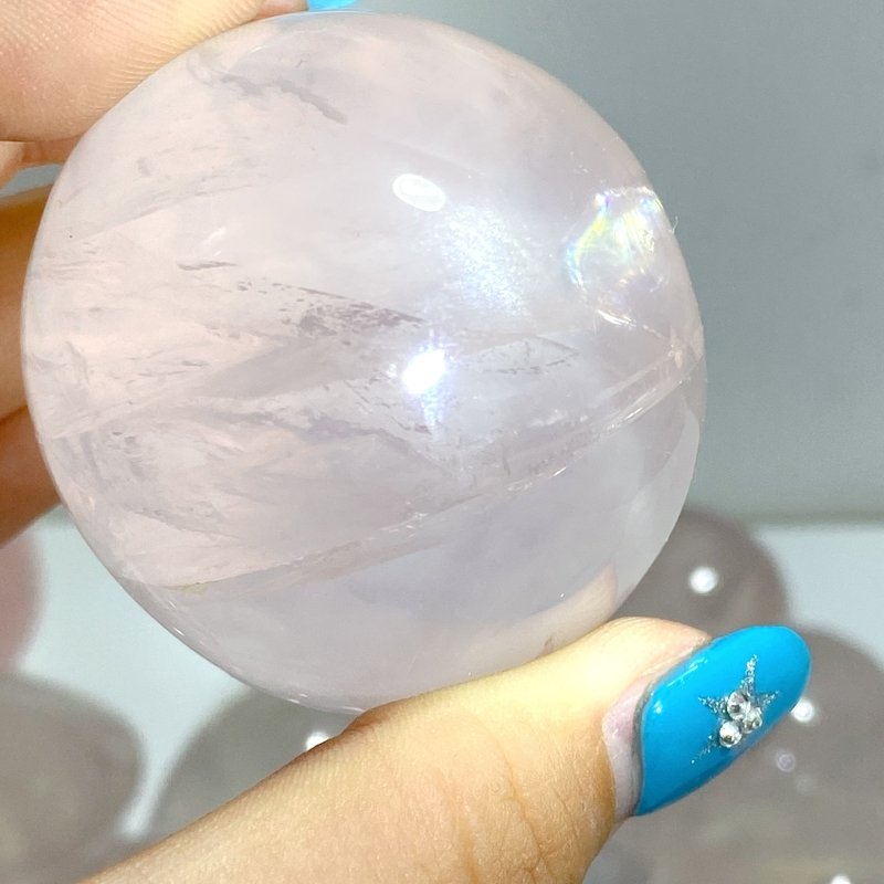 24 Pieces Six Star Line Rose Quartz Eggs With Rainbow - Wholesale Crystals