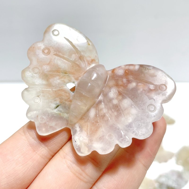 25 Pieces Sakura Flower Agate Butterfly Carving(Clearance) - Wholesale Crystals