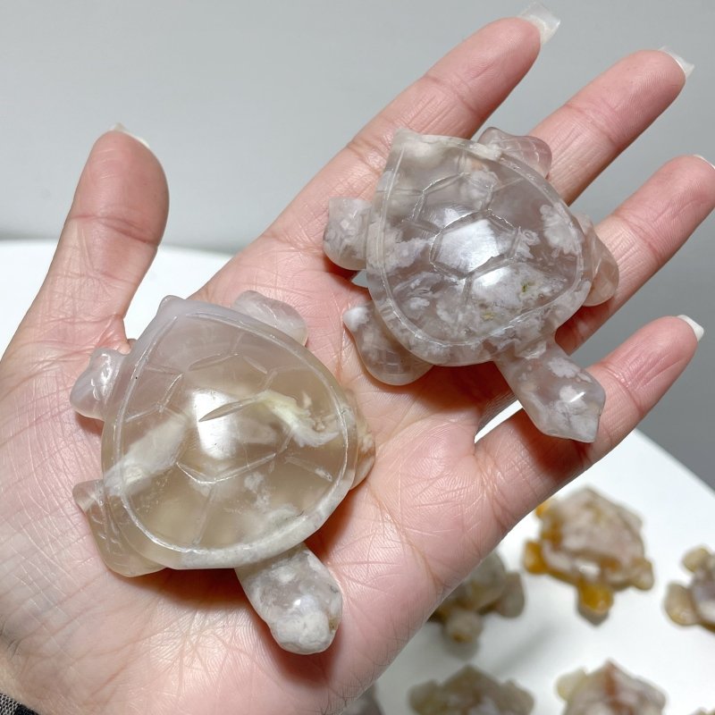 26 Pieces High Quality Sakura Flower Agate Sea Turtle Carving - Wholesale Crystals