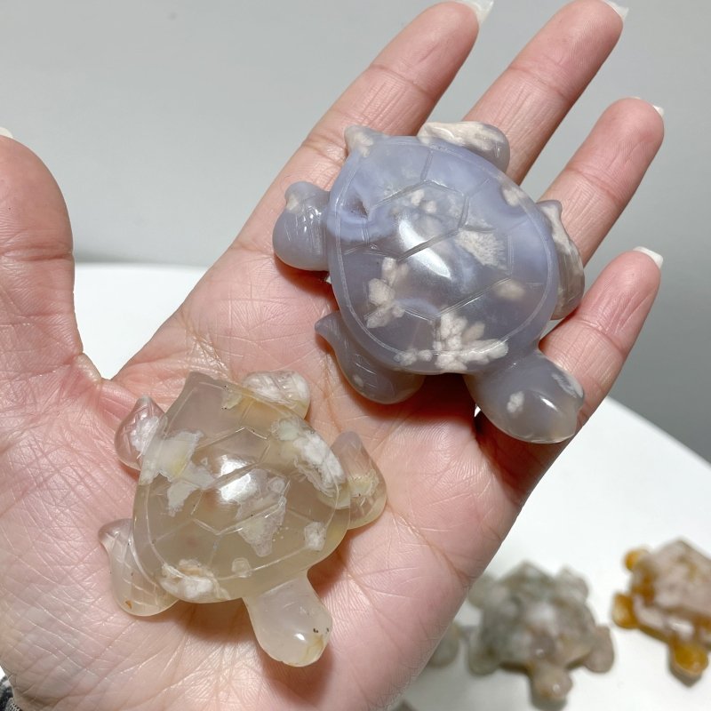 26 Pieces High Quality Sakura Flower Agate Sea Turtle Carving - Wholesale Crystals