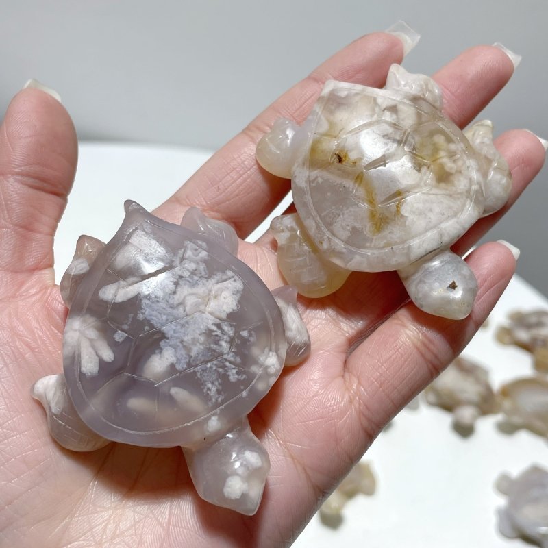26 Pieces High Quality Sakura Flower Agate Sea Turtle Carving - Wholesale Crystals