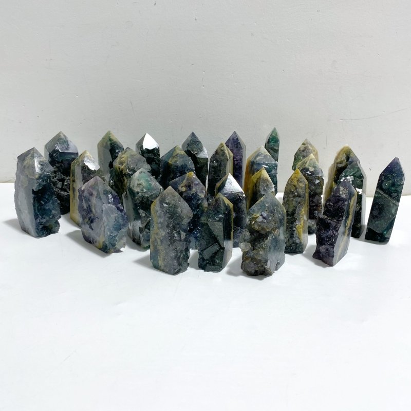 27 Pieces Blue Fluorite Mixed Pyrite Raw Side Tower -Wholesale Crystals