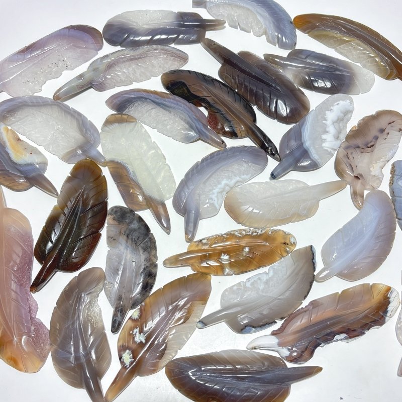 29 Pieces Geode Agate Feather Carving - Wholesale Crystals