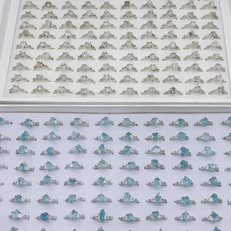 2Types Raw Stone Tibet Quartz Crystal Aquamarine Crystal Ring Wholesale -Wholesale Crystals