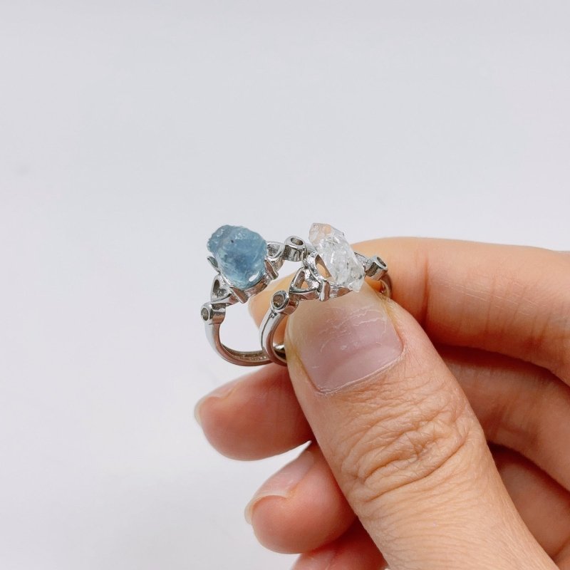 2Types Raw Stone Tibet Quartz Crystal Aquamarine Crystal Ring Wholesale -Wholesale Crystals