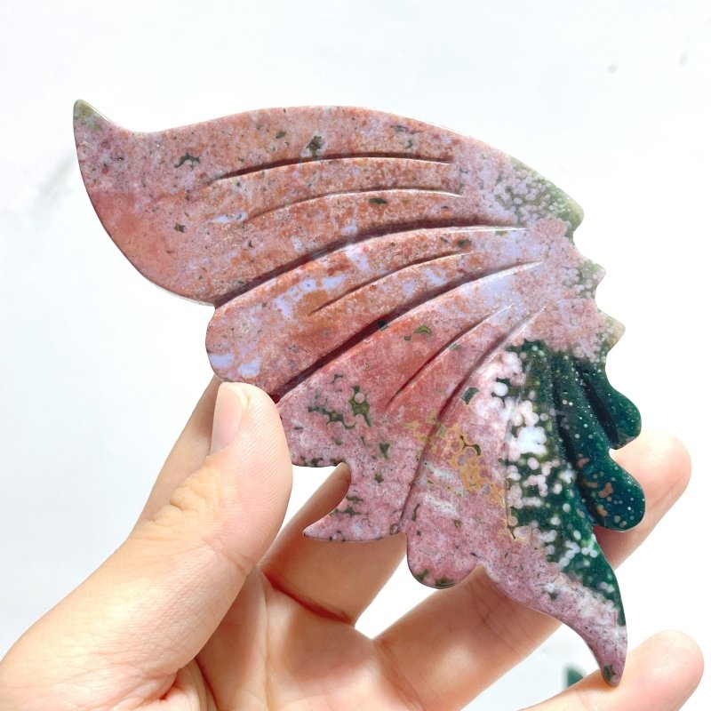 3 Pairs 8th Vein Ocean Jasper Butterfly Wing Carving With Stand 1 - Wholesale Crystals