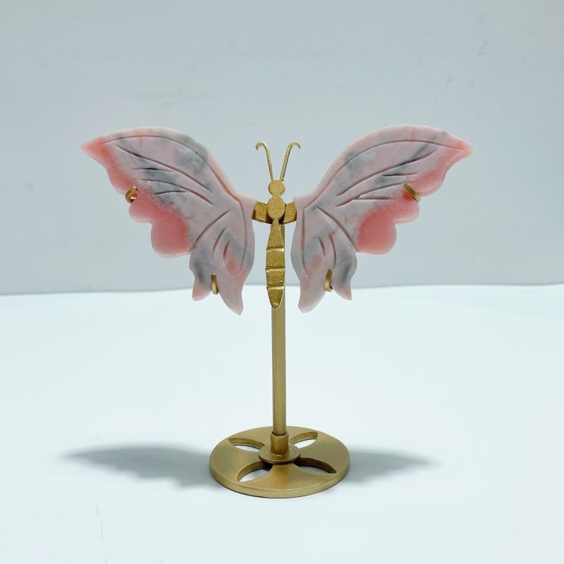 3 Pairs Cute Pink Opal Butterfly Wing Carving With Stand - Wholesale Crystals
