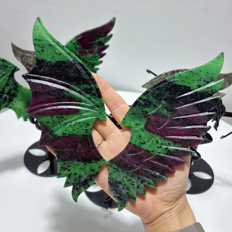 3 Pairs Demon and Angel Wing Carving With Stand Ruby Zoisite Pyrite - Wholesale Crystals