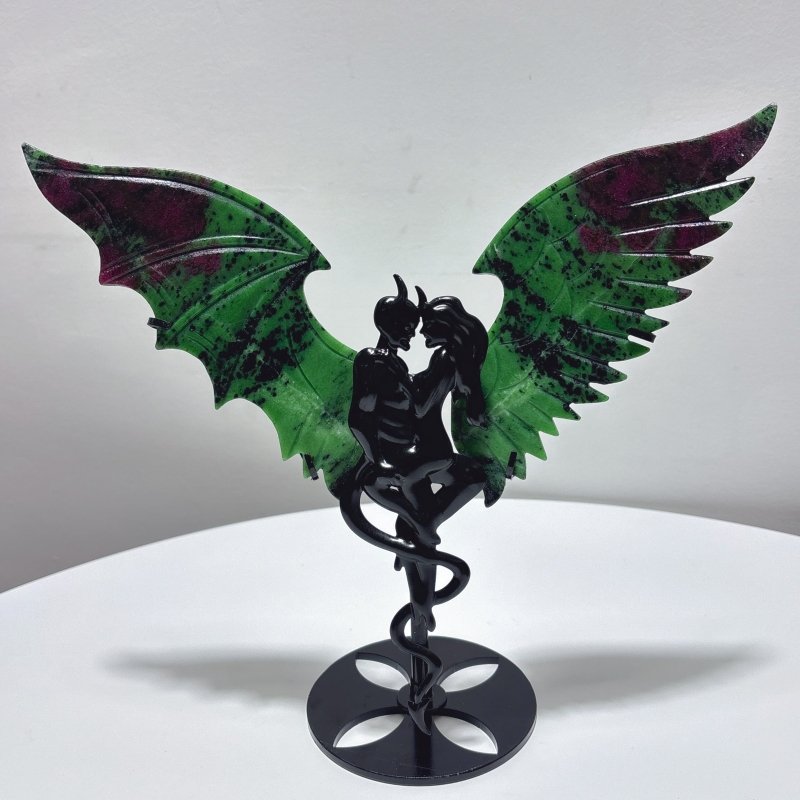 3 Pairs Demon and Angel Wing Carving With Stand Ruby Zoisite Pyrite - Wholesale Crystals