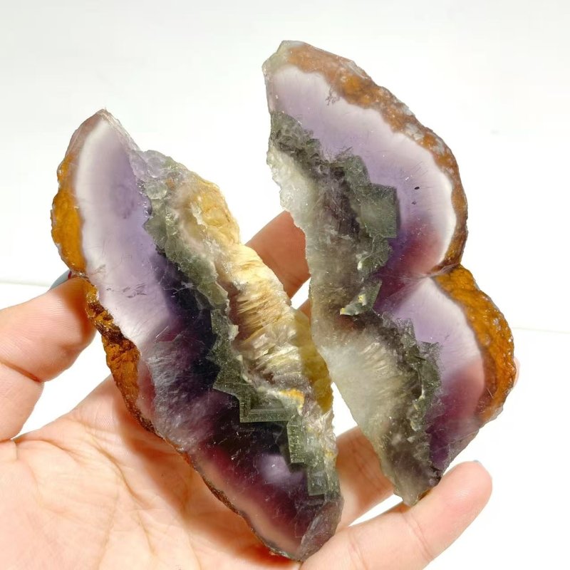 3 Pairs Fluorite Mixed Pyrite Butterfly Wing With Stand 7 - Wholesale Crystals