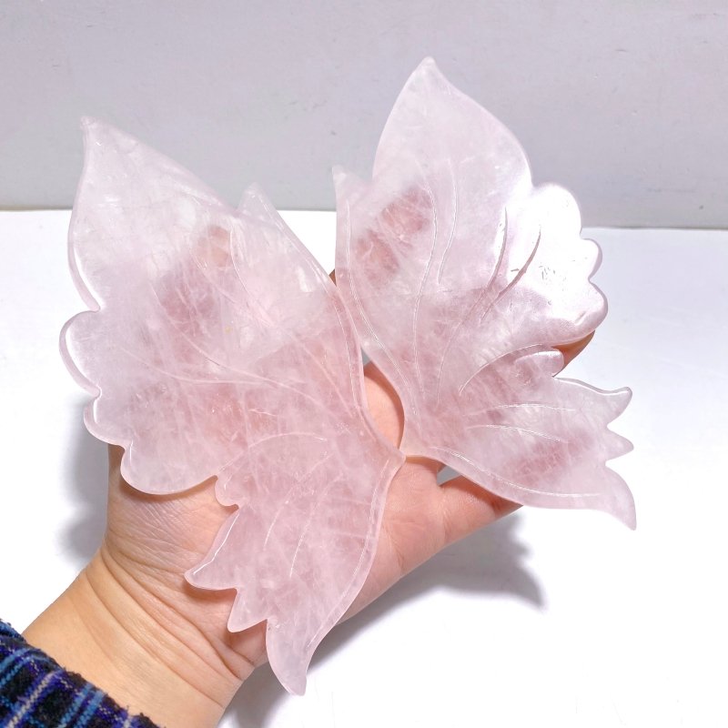 3 Pairs Rose Quartz Butterfly Wing Carving With Stand - Wholesale Crystals