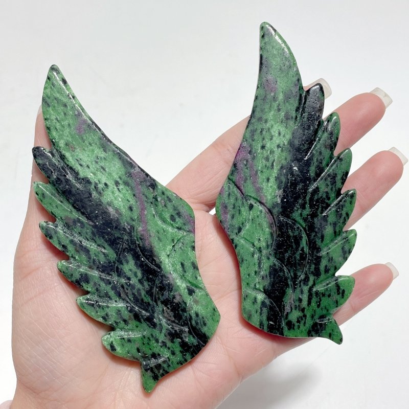 3 Pairs Ruby Zoisite Pegasus Wing Carving With Stand - Wholesale Crystals