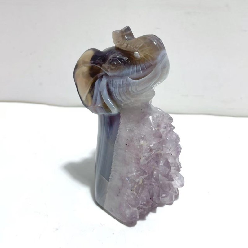 3 Pieces Amethyst Mixed Geode Druzy Agate Elephant Animal Carving A14 - Wholesale Crystals