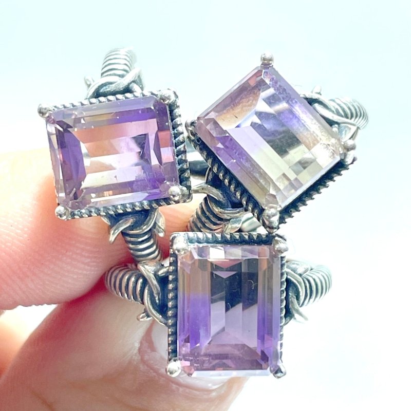 3 Pieces Ametrine Sugar Cube 925 Silver Ring - Wholesale Crystals